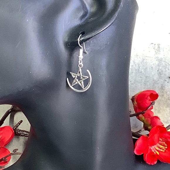 🍒 2PC PENTACLE STAR NECKLACE PENDANT EARRINGS SET WITCH BUNDLE BEADS LEATHER - Picture 7 of 12